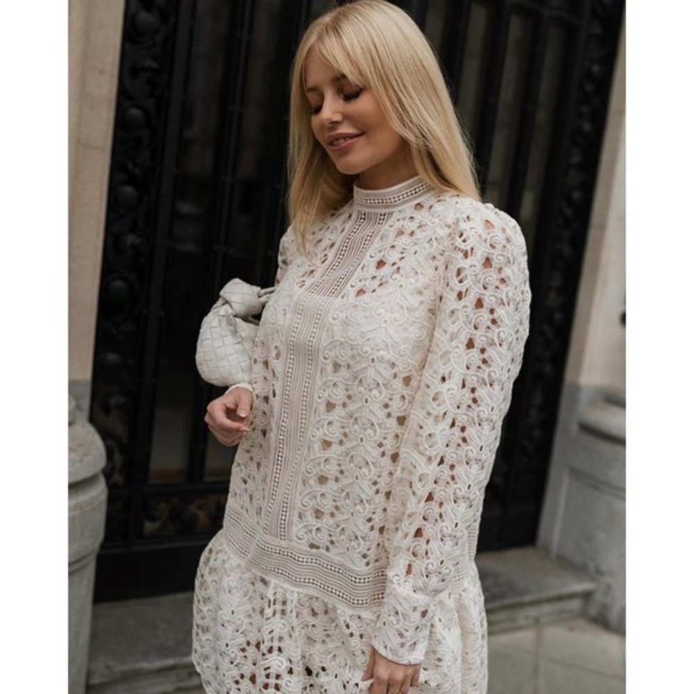 NWT H&M Openwork Lace Dress Creme Dress XS - Picture 7 of 16